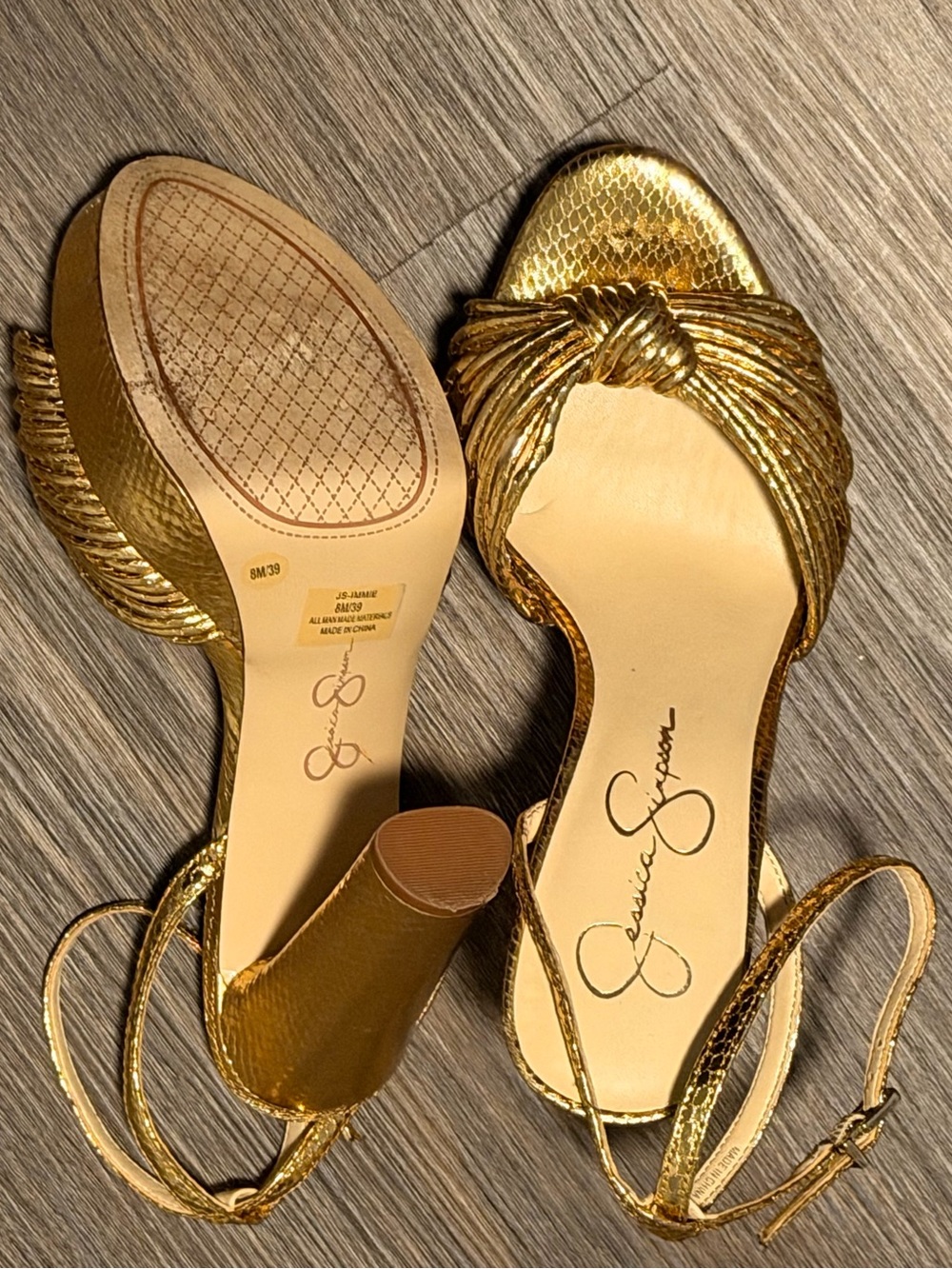 Jessica Simpson Metallic Gold Knotted Ankle-Strap Sandals - Picture 3 of 4